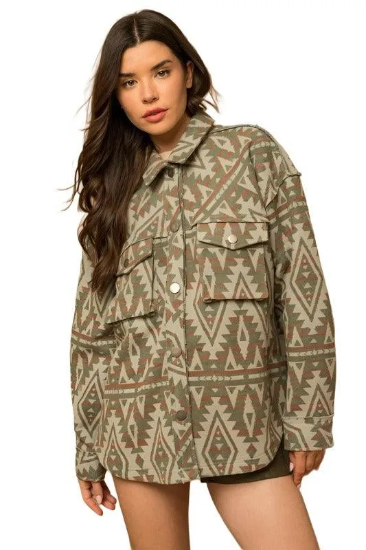 3D Pocket Aztec Print Shacket