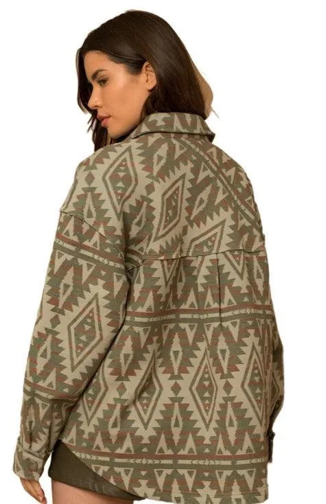 3D Pocket Aztec Print Shacket