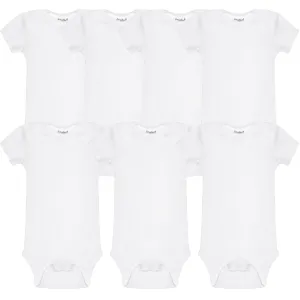 7 Pack White Short Sleeve Baby Bodysuits for Boys and Girls