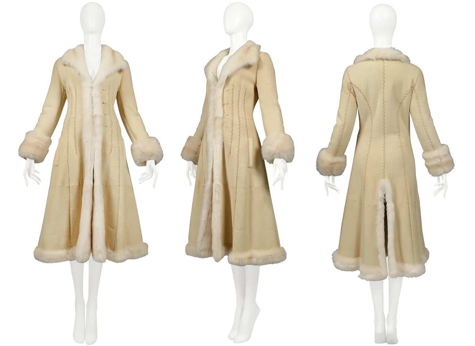 ALEXANDER MCQUEEN OFF WHITE SUEDE COAT WITH SHEARLING INTERIOR