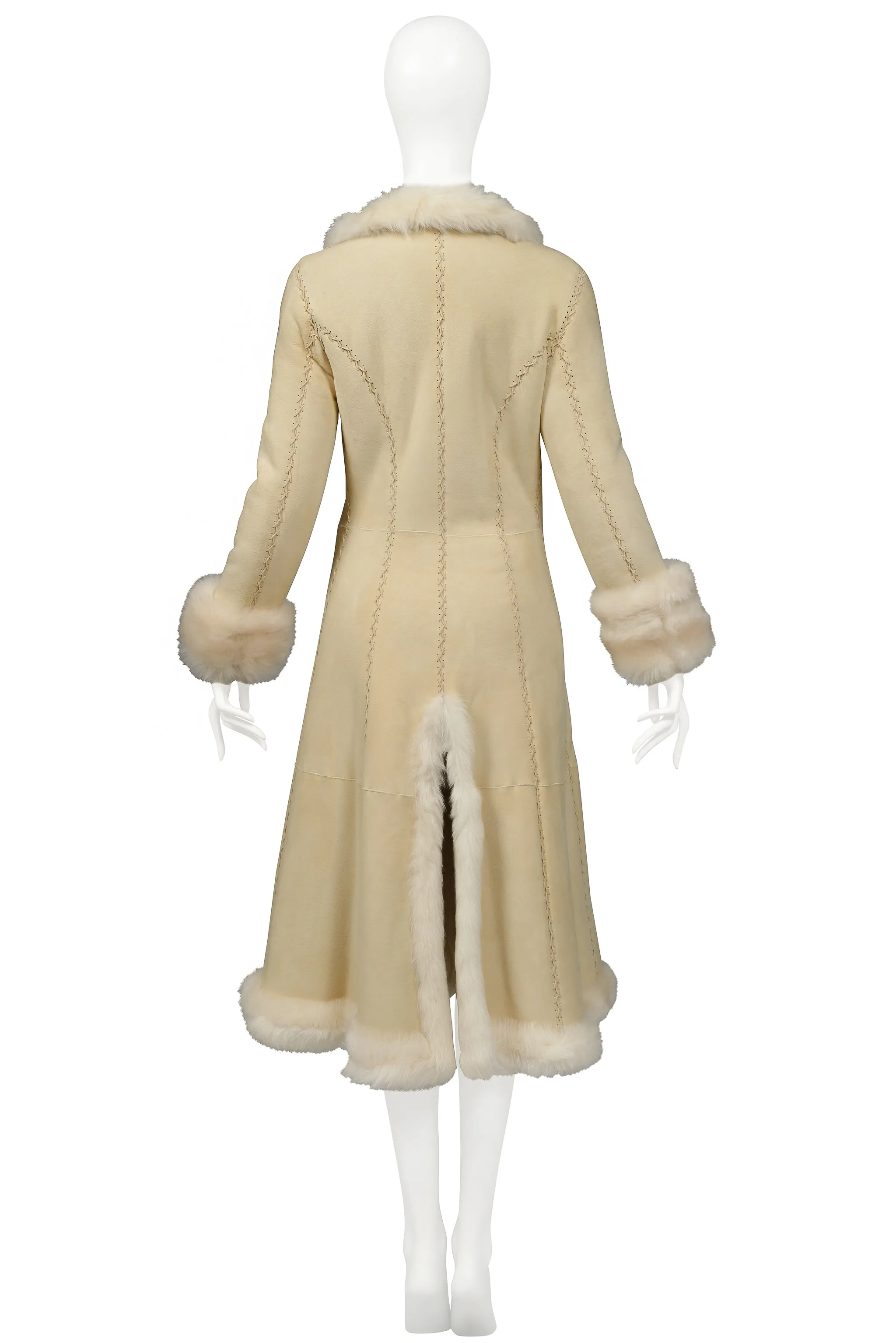 ALEXANDER MCQUEEN OFF WHITE SUEDE COAT WITH SHEARLING INTERIOR