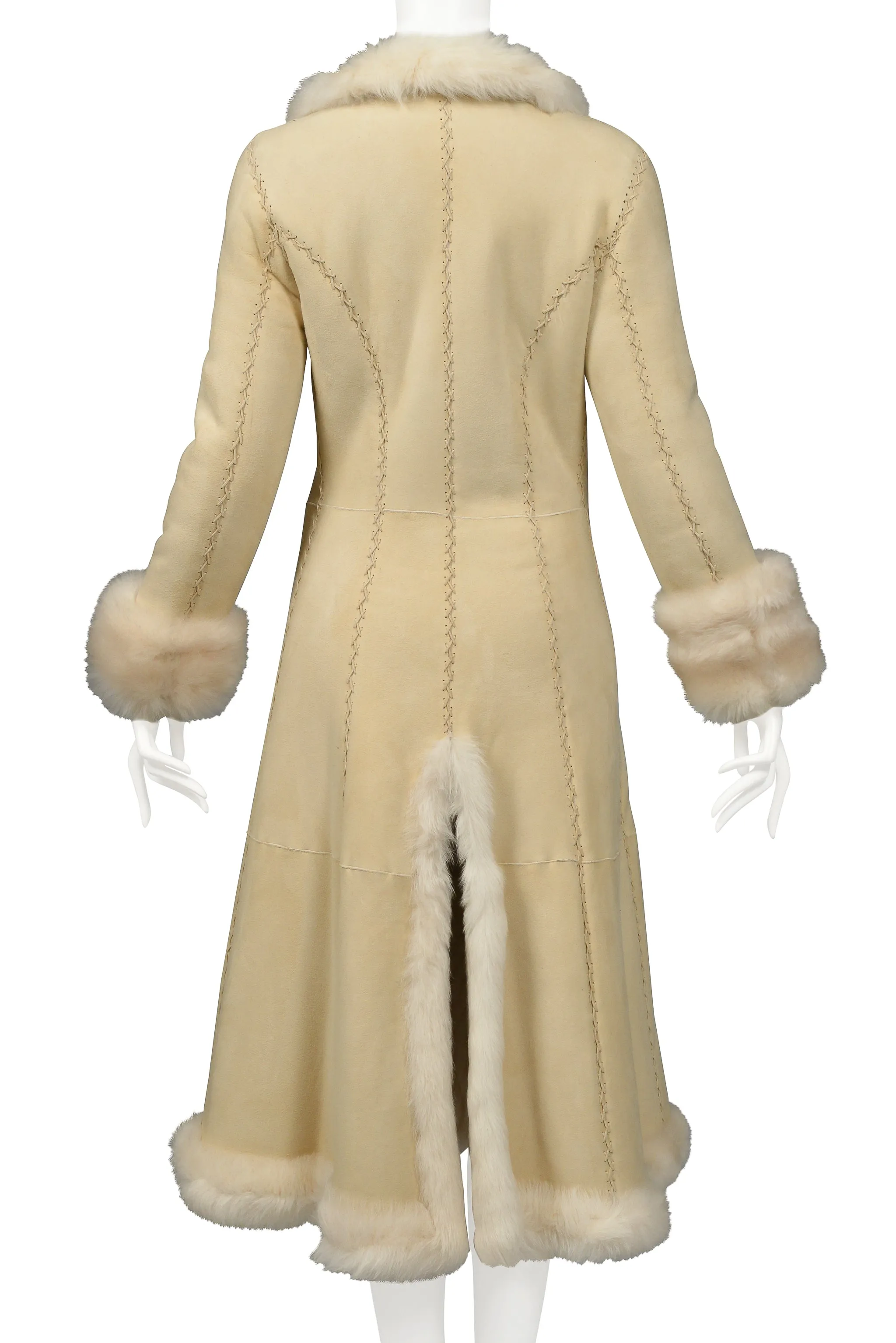 ALEXANDER MCQUEEN OFF WHITE SUEDE COAT WITH SHEARLING INTERIOR