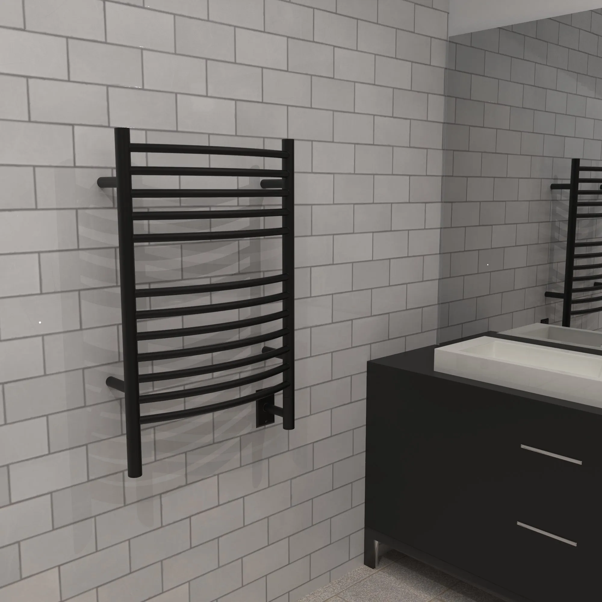 Amba ECMB Jeeves Model E Curved 12 Bar Hardwired Towel Warmer in Matte Black