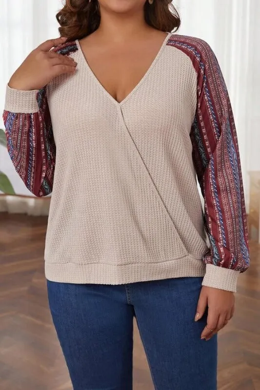 Bohemian Surplice Long Sleeve V-Neck Top