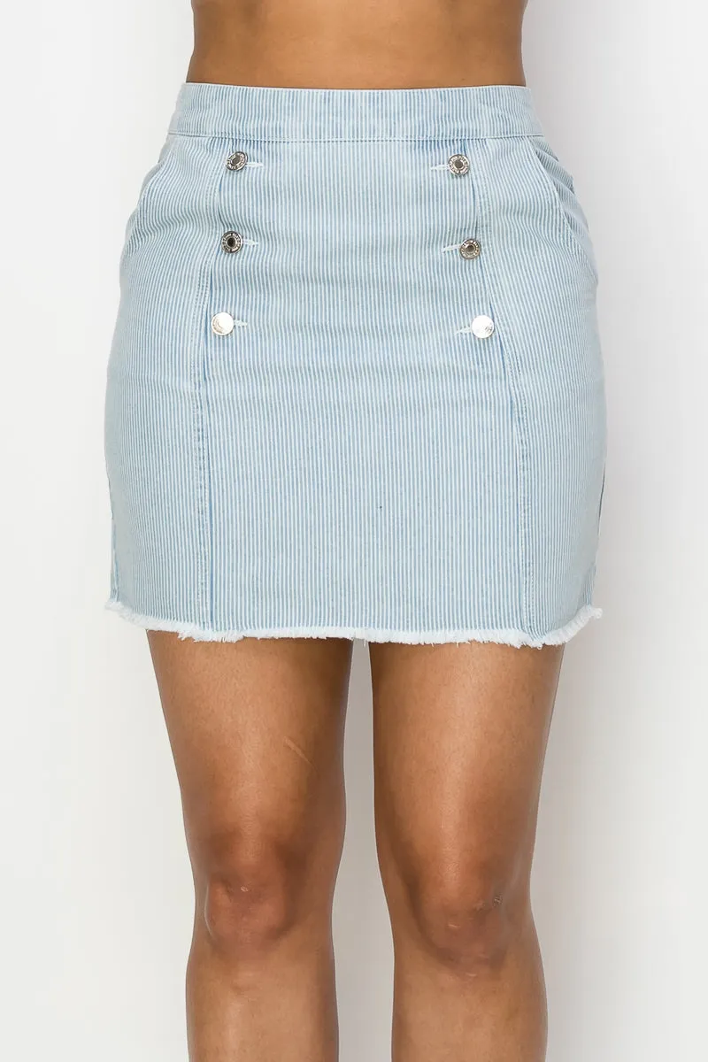 Button Frayed Denim Mini Skirt - Ships from The USA