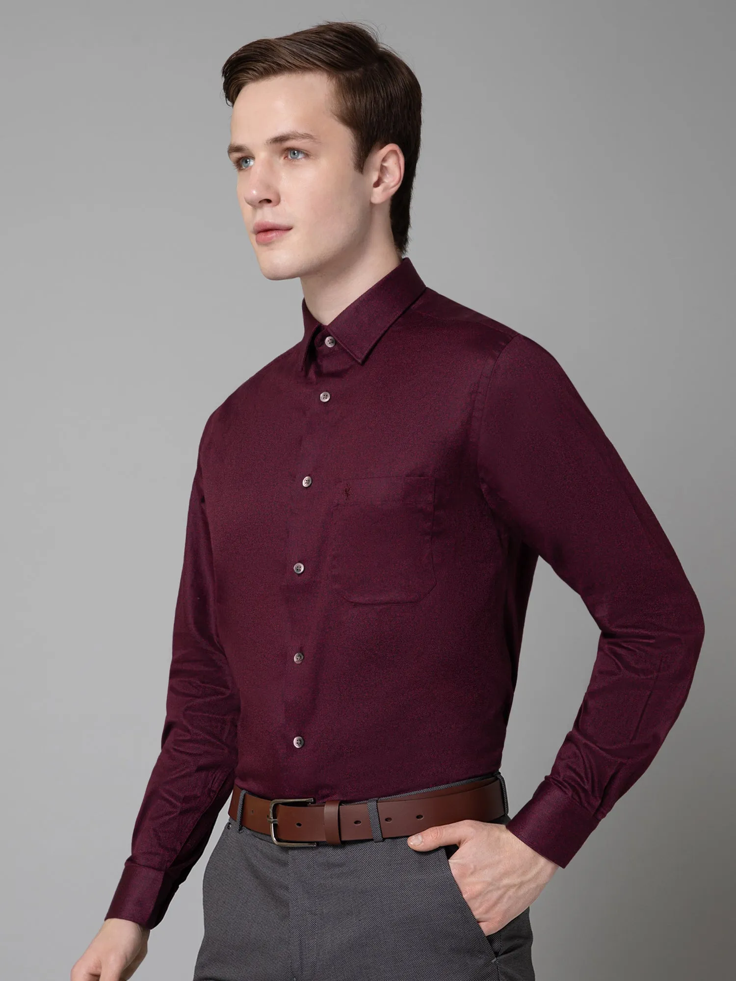 Cantabil Cotton Floral Printed Full Sleeve Regular Fit Marron Party Wear Shirt for Men with Pocket