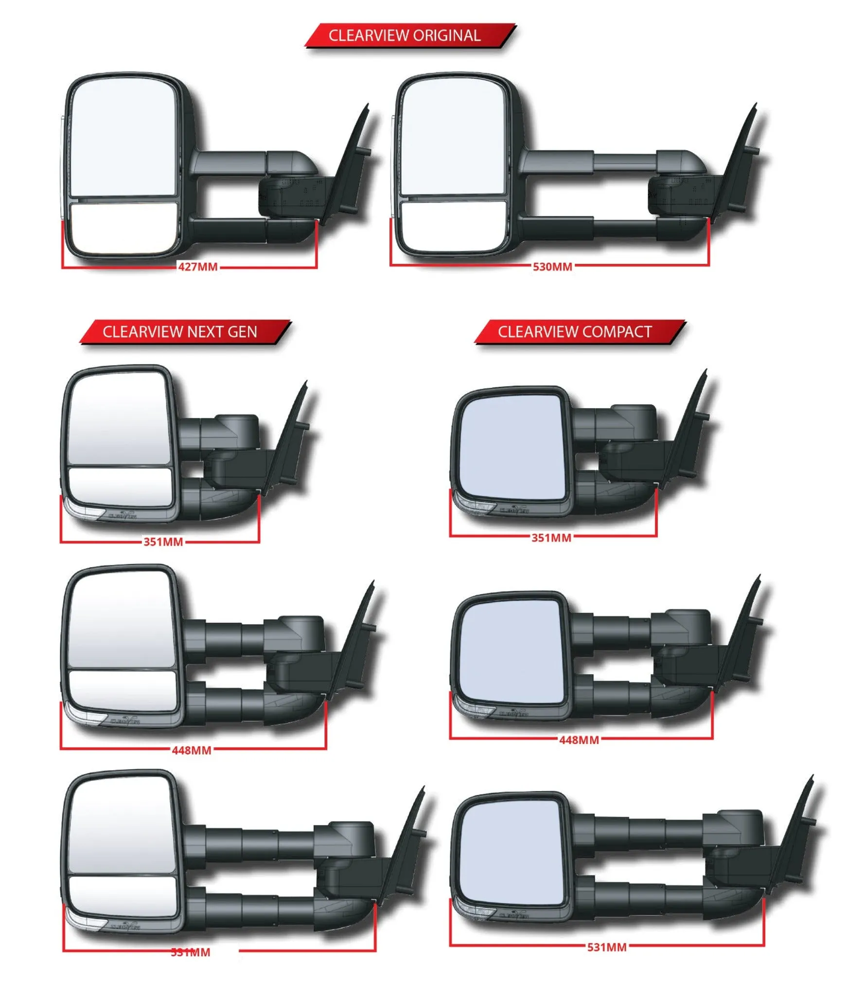 Clearview Next Gen Towing Mirrors for Volkswagen Amarok NF Life Dec 2022 MY23 on