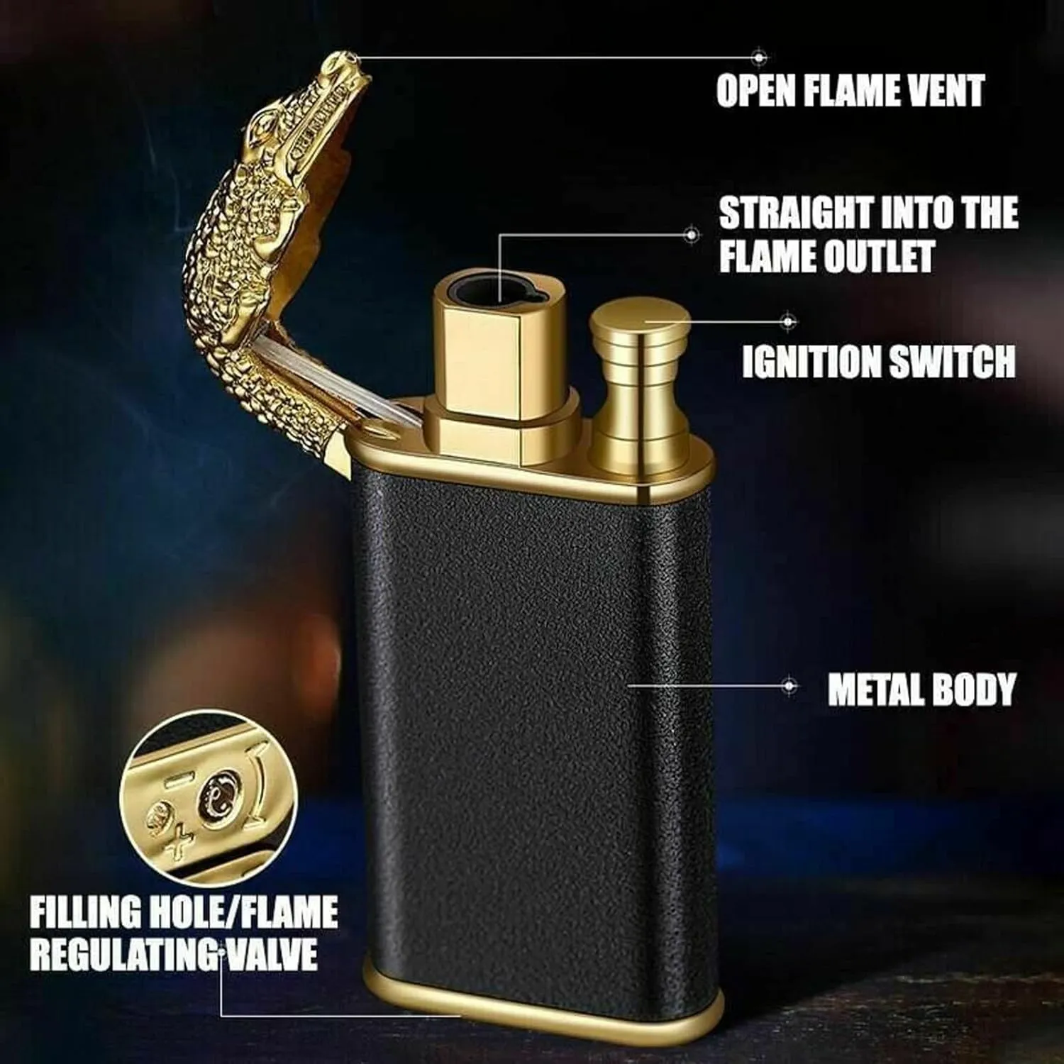 Double Flame Dragon Lighter,Lighter Outdoor Windproof Lighter Dual Arc Lighter Electric Lighters,Gas Not Included (Black)