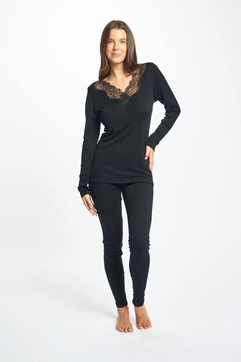 Fine Merino Wool & Silk Legging Black