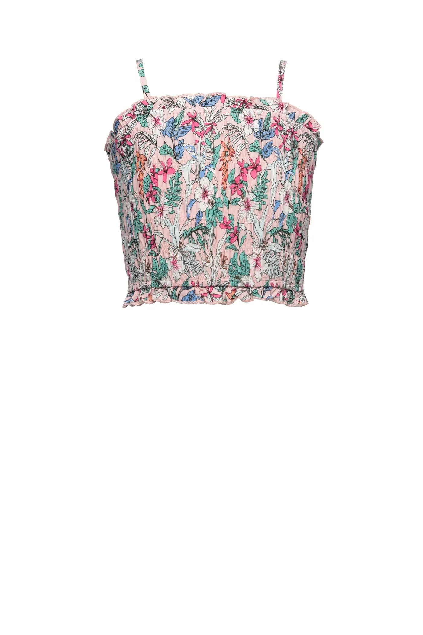 Floral Print Smocked Crop Cami Top