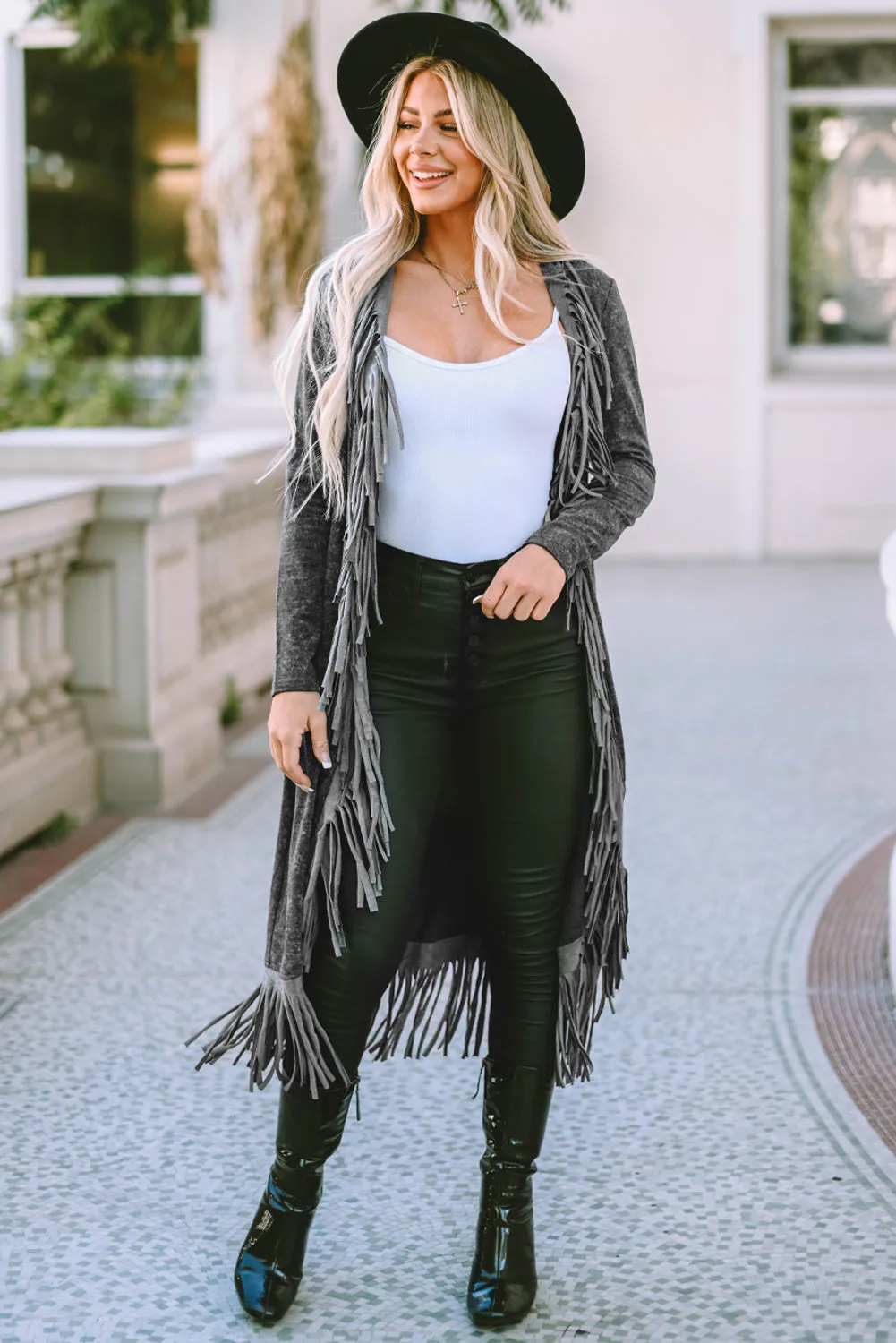 Fringed Hem Pocketed Open Cardigan - various colors