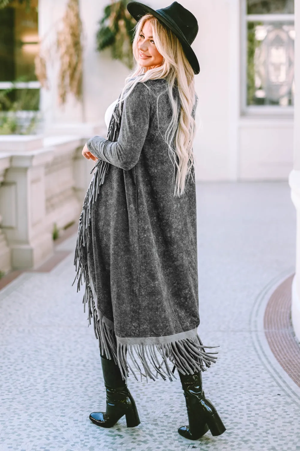 Fringed Hem Pocketed Open Cardigan - various colors