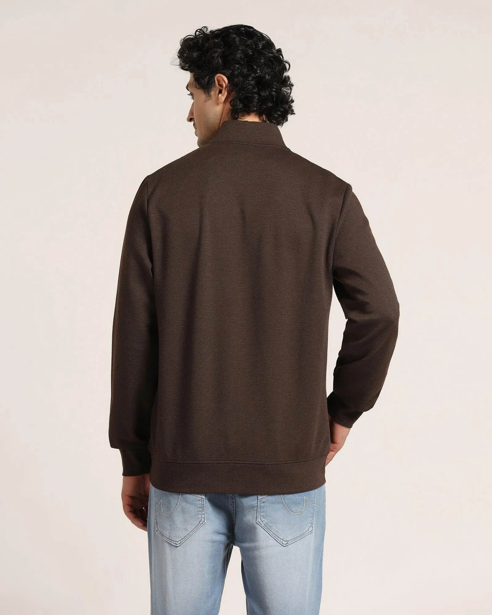 High Neck Tobacco Brown Solid Sweatshirt - Novem