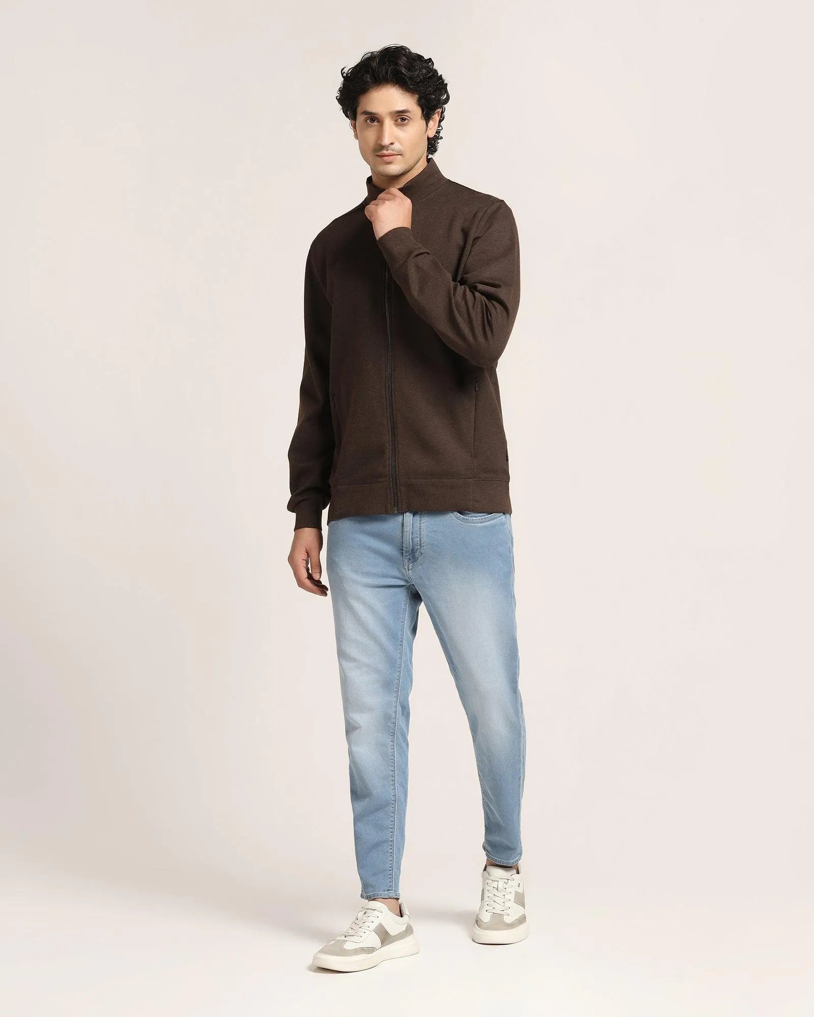 High Neck Tobacco Brown Solid Sweatshirt - Novem