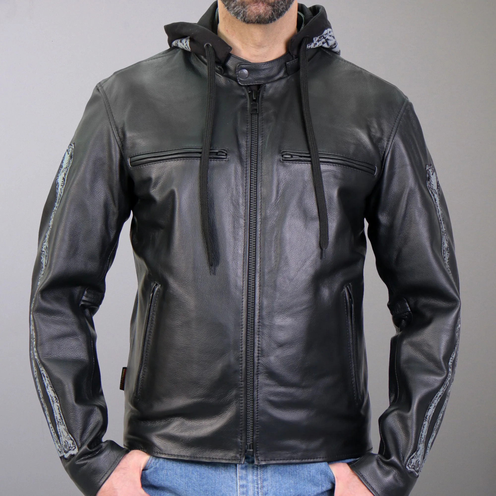 Hot Leathers JKM1031 Men’s Biker  ‘Skull and Bones’ Leather Motorcycle Jacket with Flannel Lining