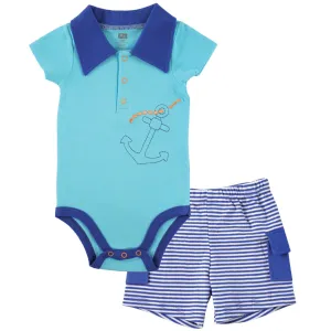 Hudson Baby Cotton Bodysuit and Pant Set, Anchor