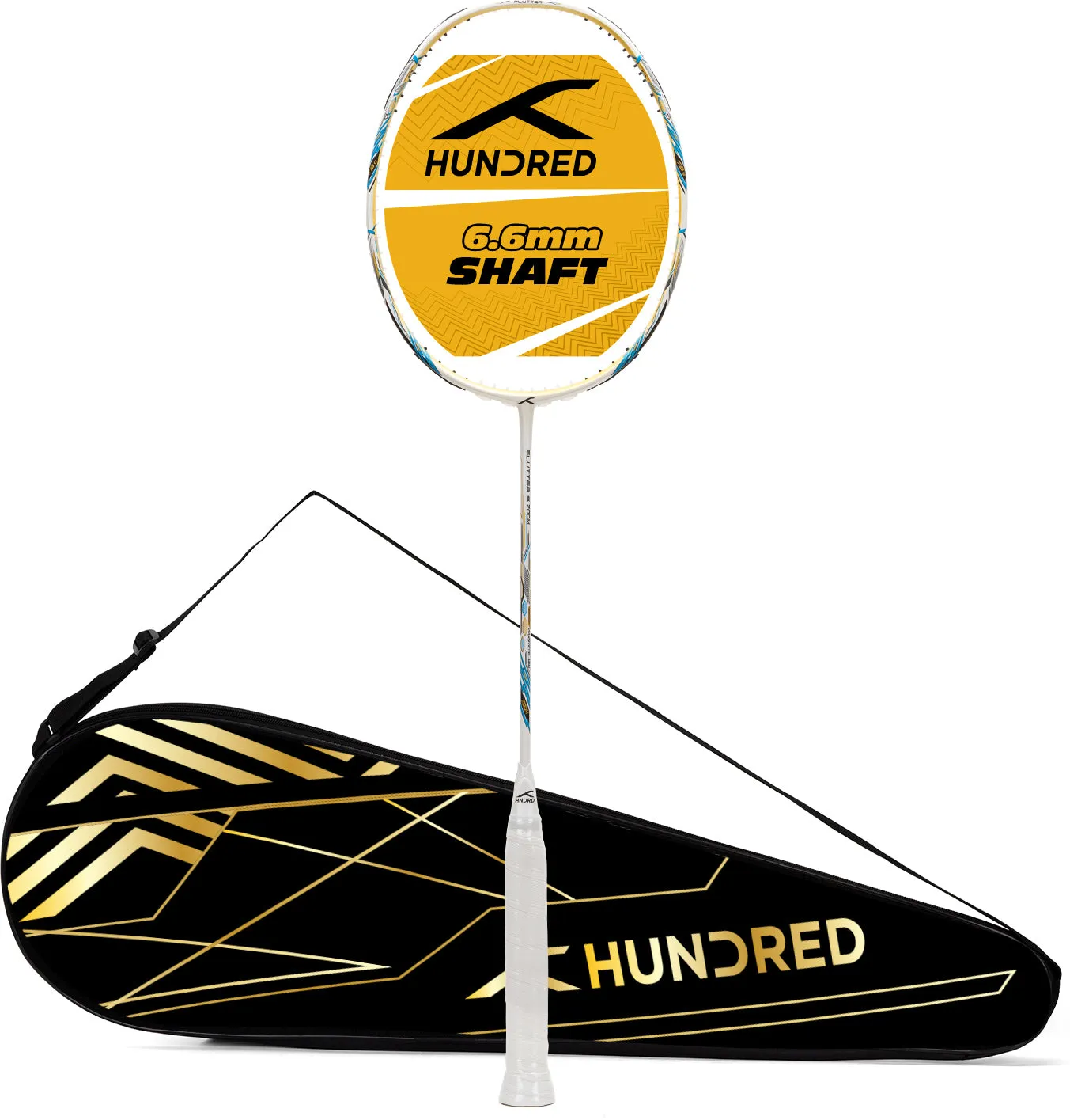 Hundred Flutter S Zoom Superior Wingshot Technology Unstrung Badminton Racquet (Gold / White)