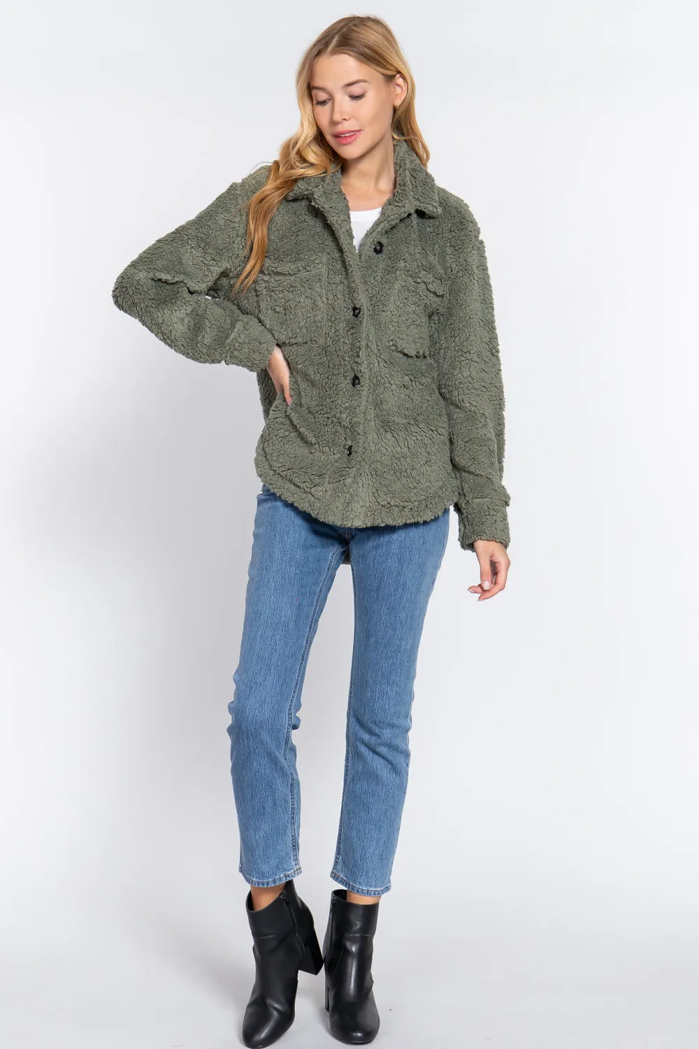 Long Slv Flap Pocket Oversize Shacket - 4 colors