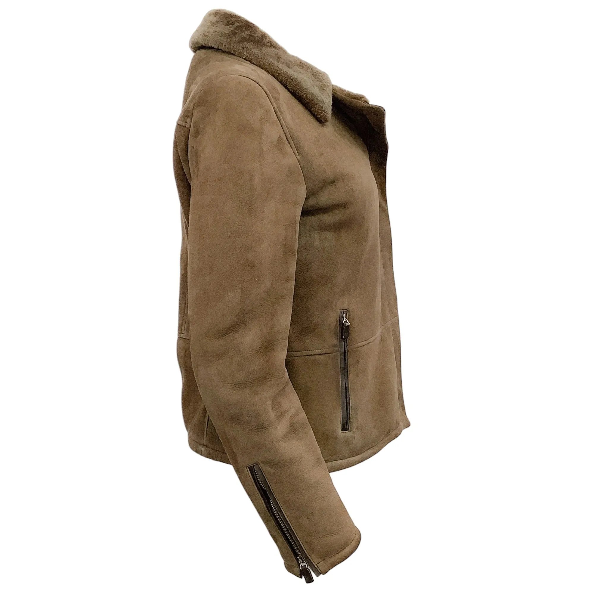 Loro Piana Brown Shearling Moto Jacket