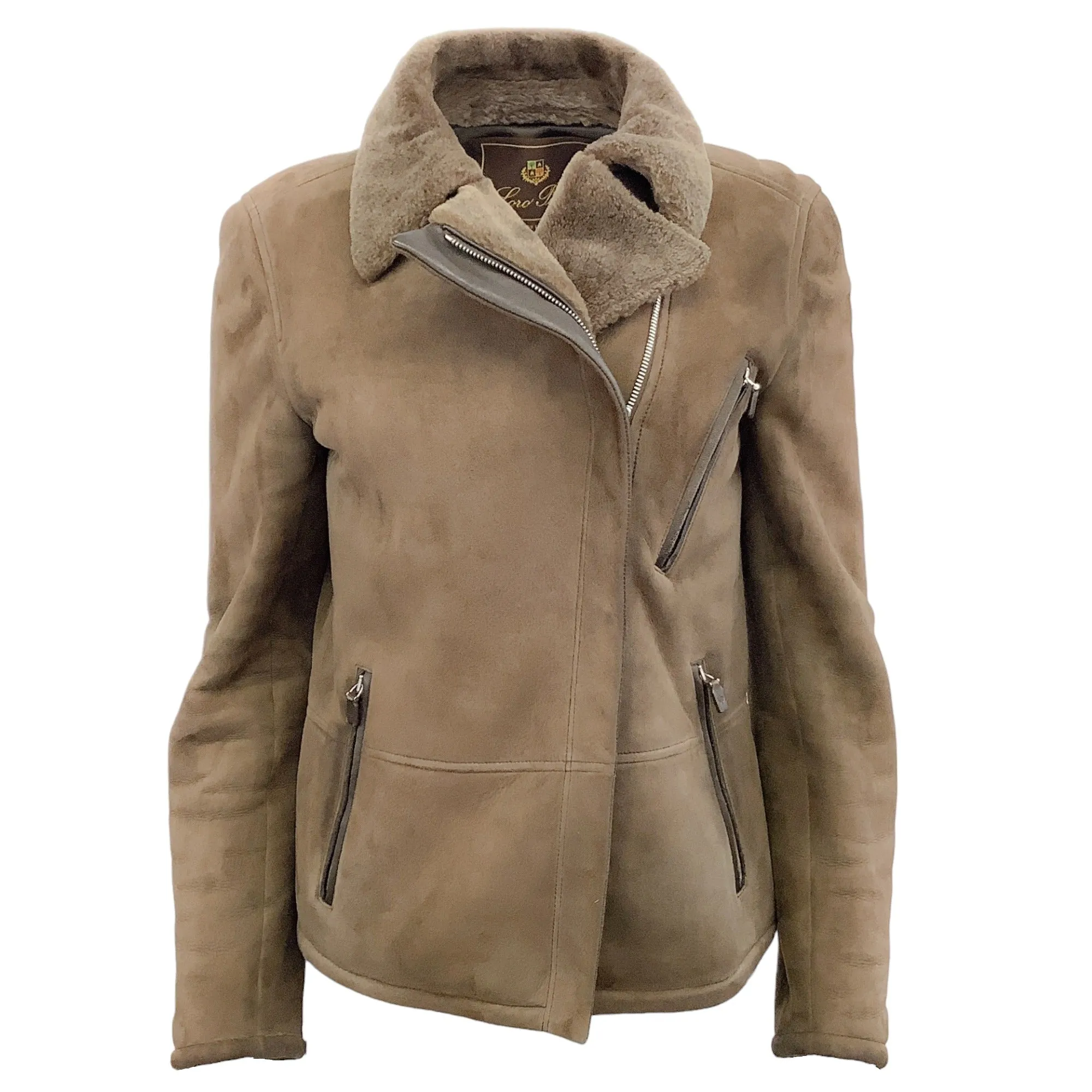 Loro Piana Brown Shearling Moto Jacket