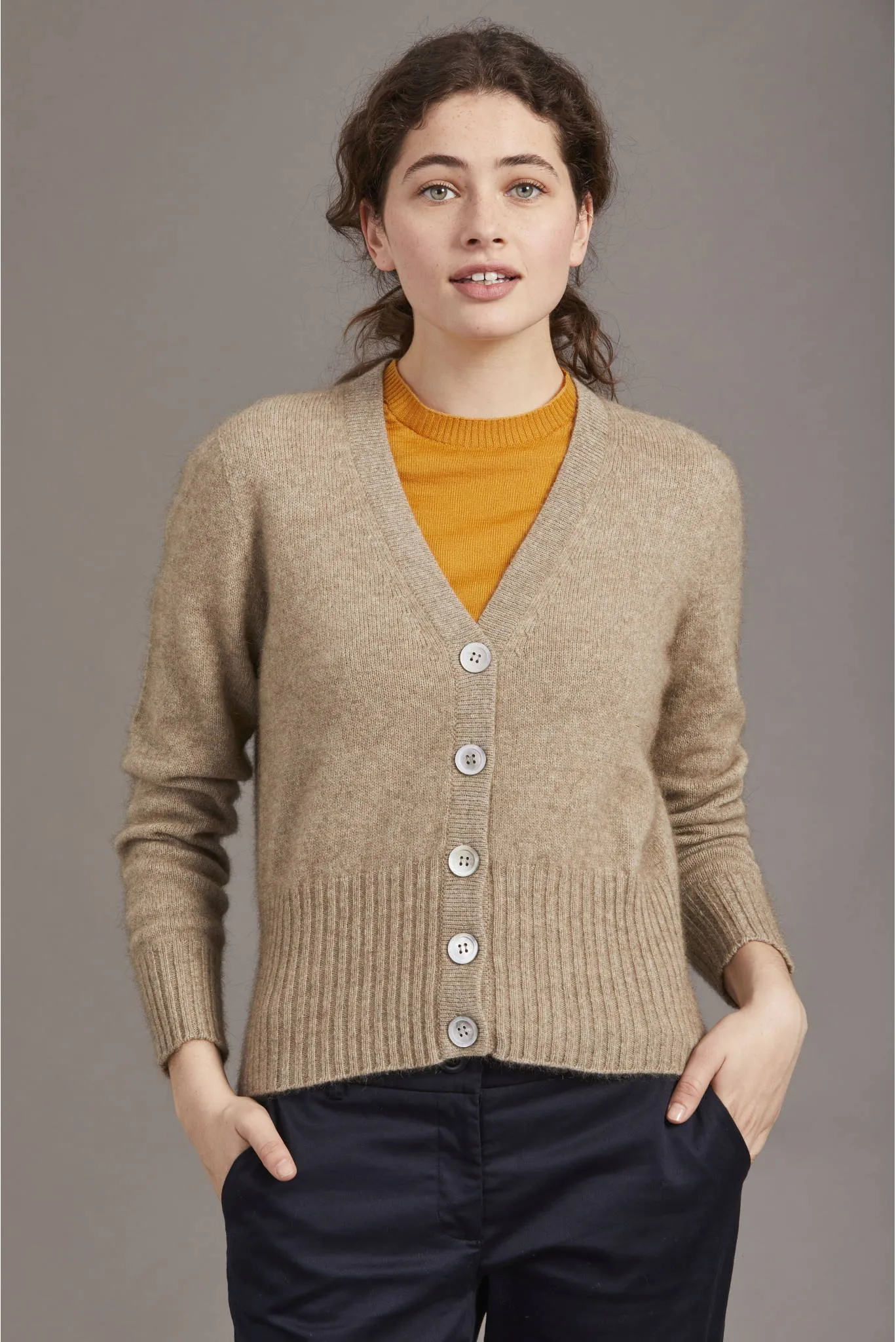 McDonald V Neck Cardigan in Merino Wool and Possum Fur