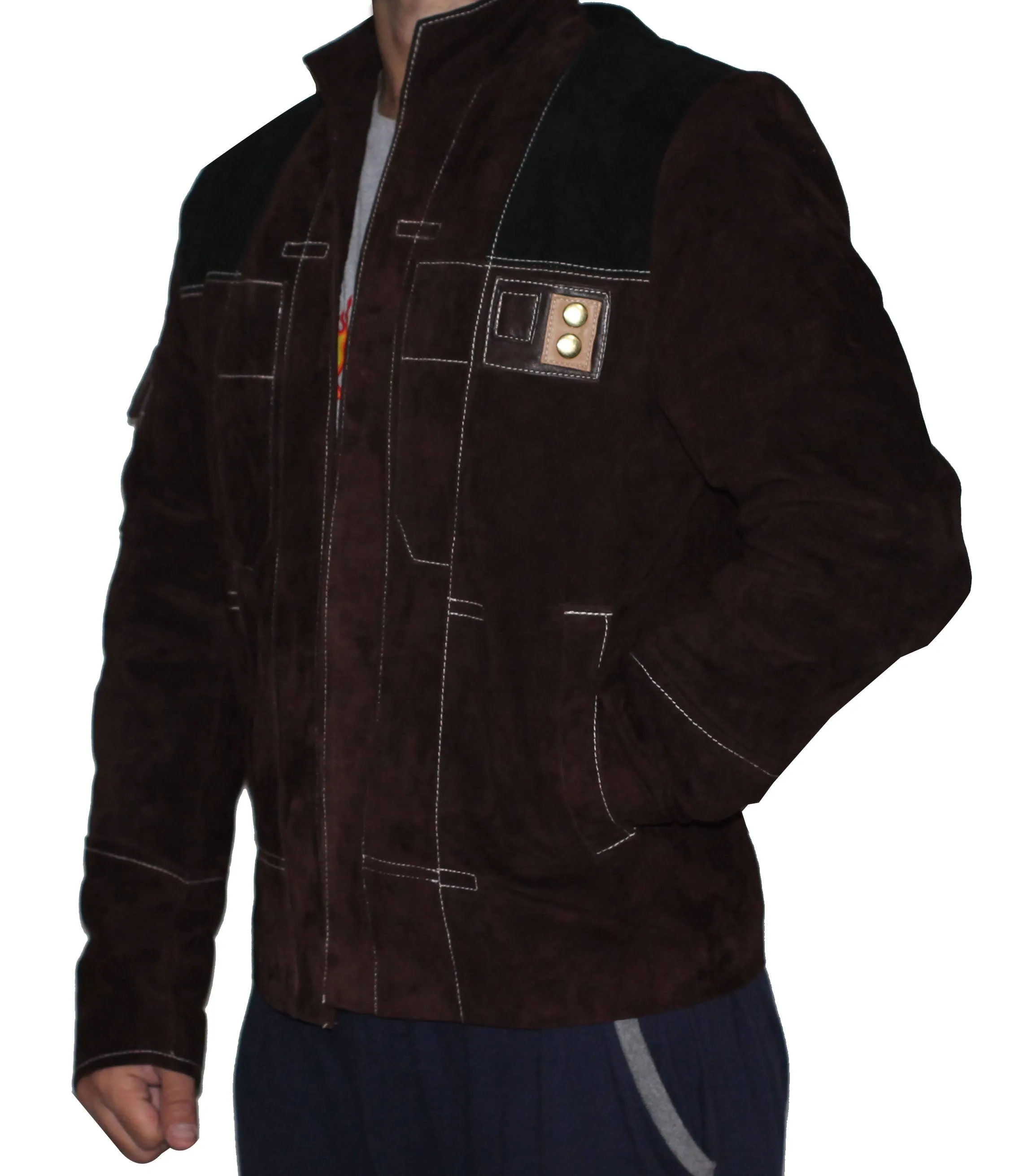 Men Casual Suede Leather Jacket - Dark Brown