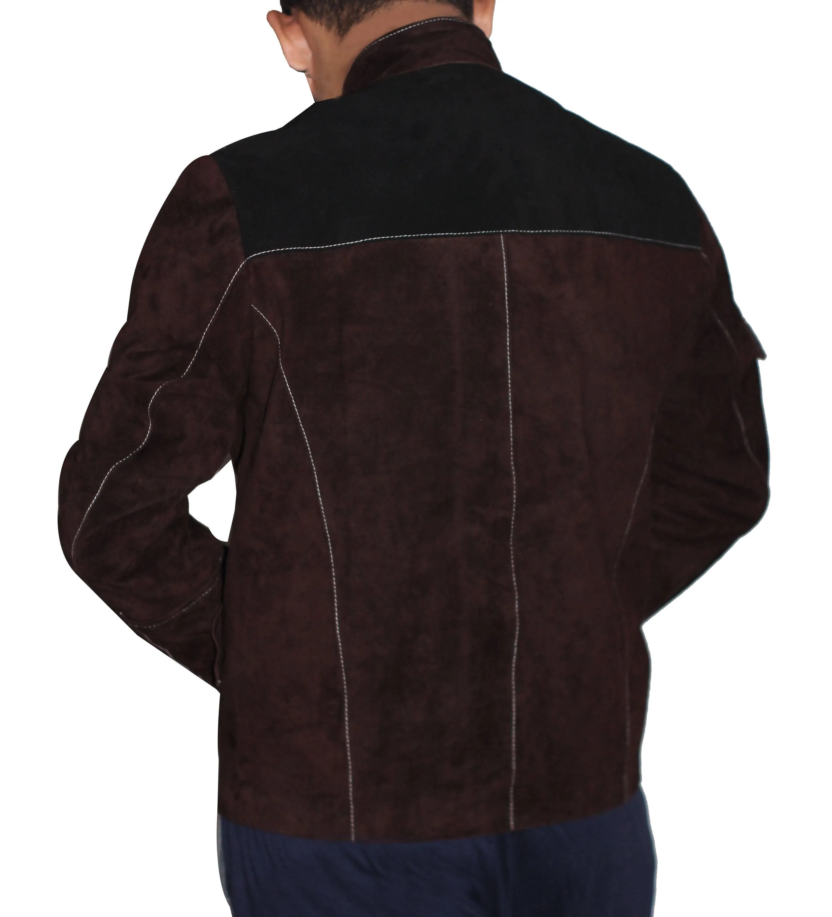 Men Casual Suede Leather Jacket - Dark Brown