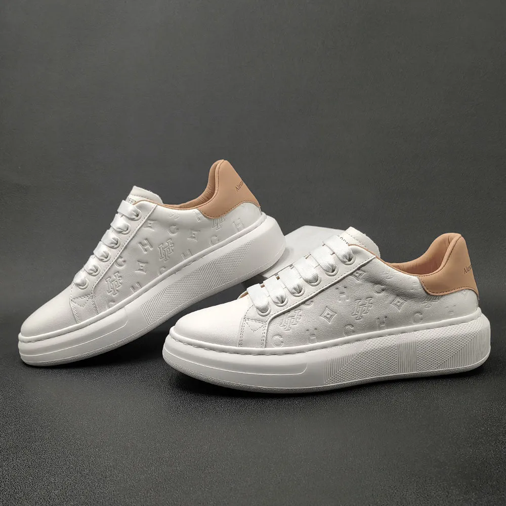 Men Fashion Embossed Leather Flat Casual Sneakers