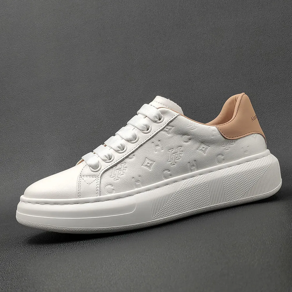 Men Fashion Embossed Leather Flat Casual Sneakers