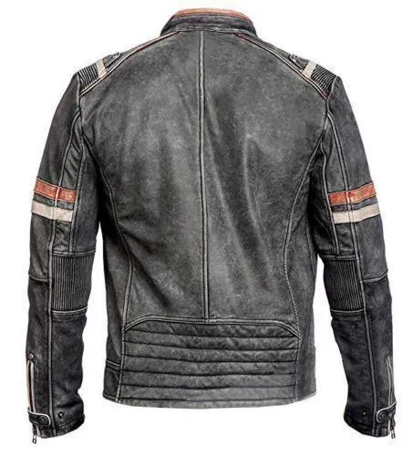 Men's Biker Vintage Motorcycle Cafe Racer Retro Moto Distressed Leather Jacket