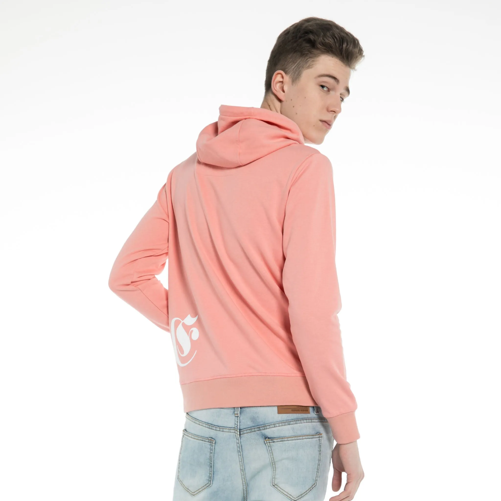 Mens Fitted Pullover Soft Pink Black Hooded Sweatshirt Stretch Jumper