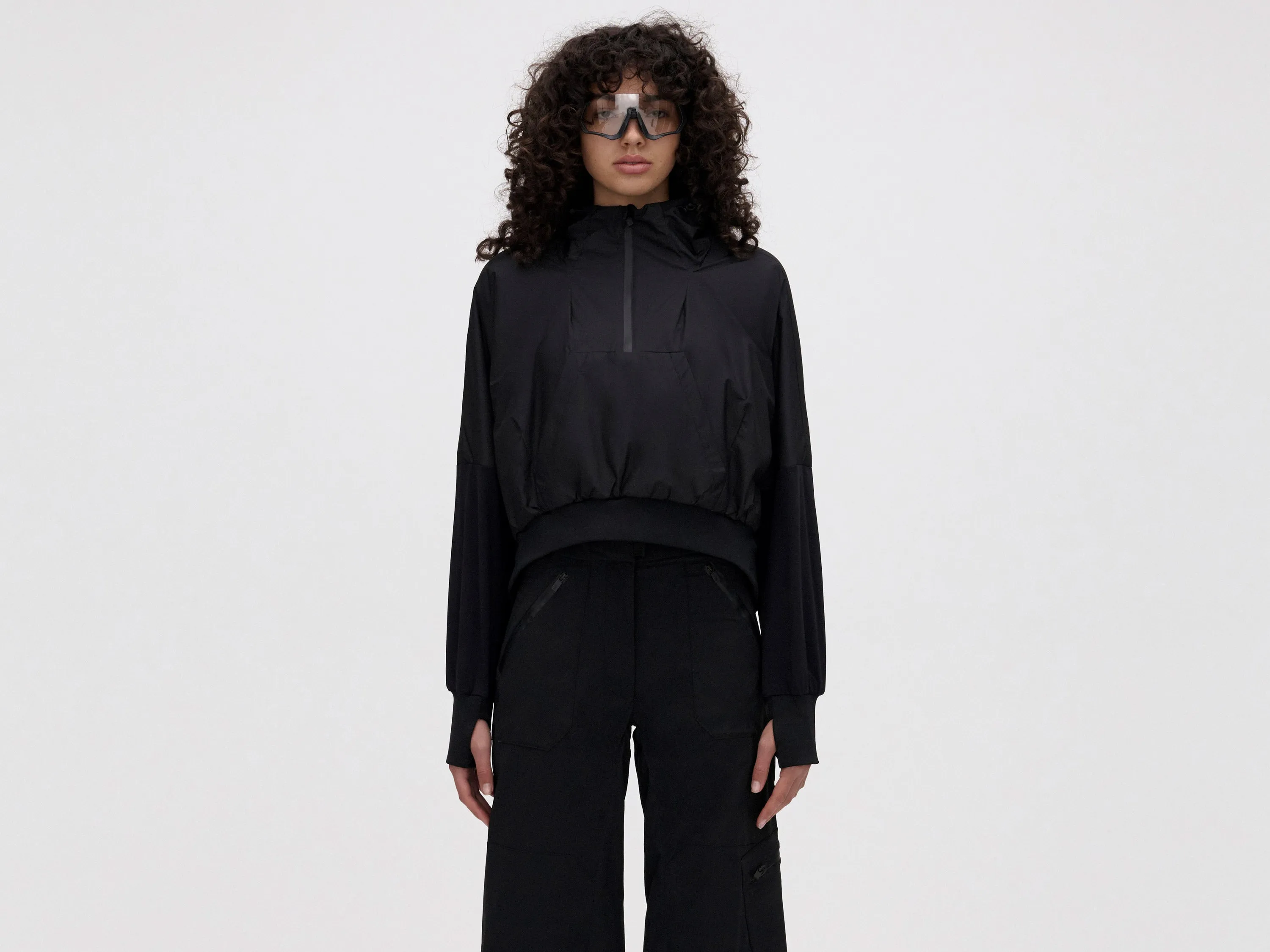 MIDLAYER CROPPED HOODIE - BLACK