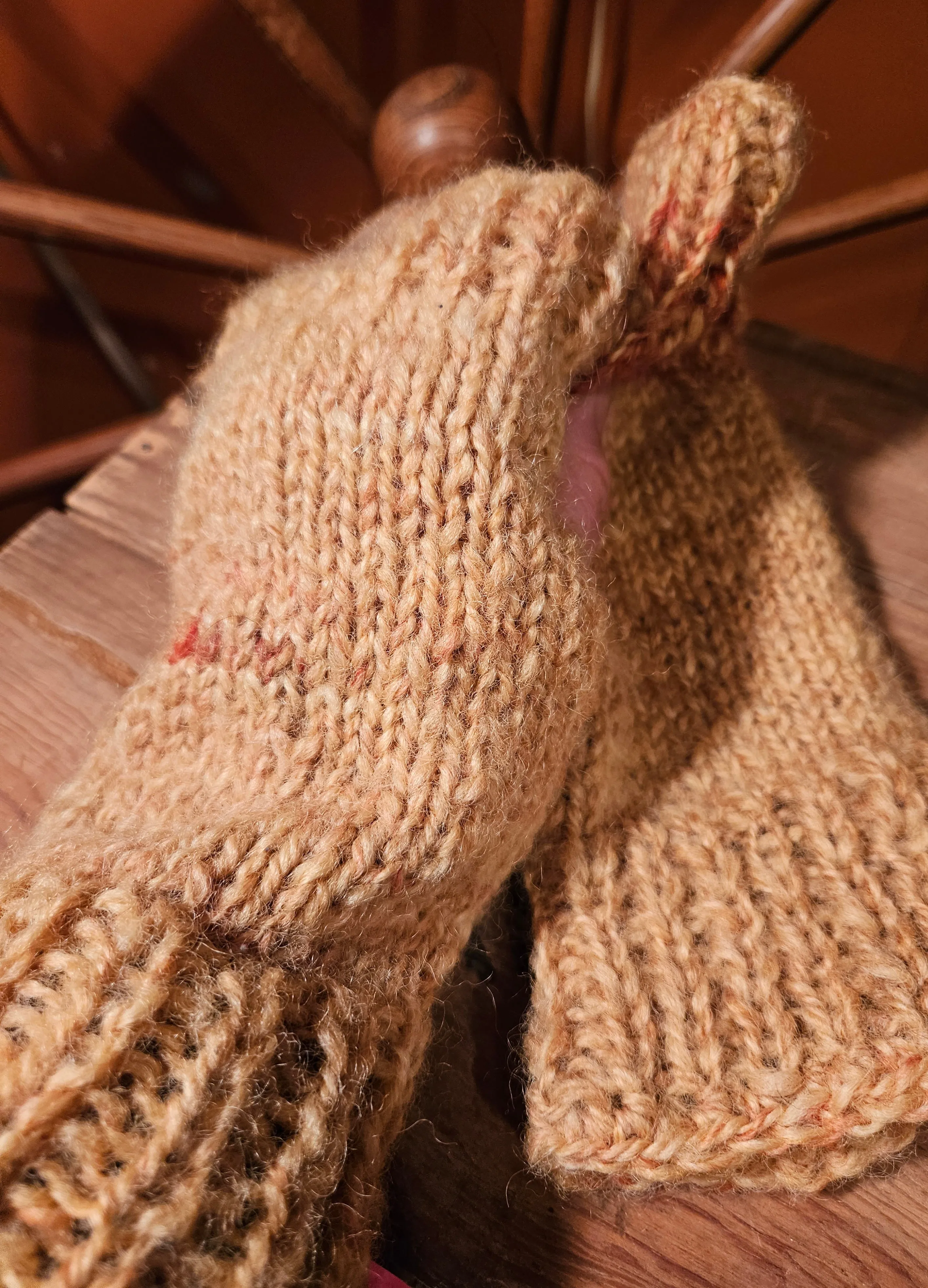 Mitts- Handspun/Handknit Rich Marigold 100% Romney Wool - Women's Medium- 6" cuff