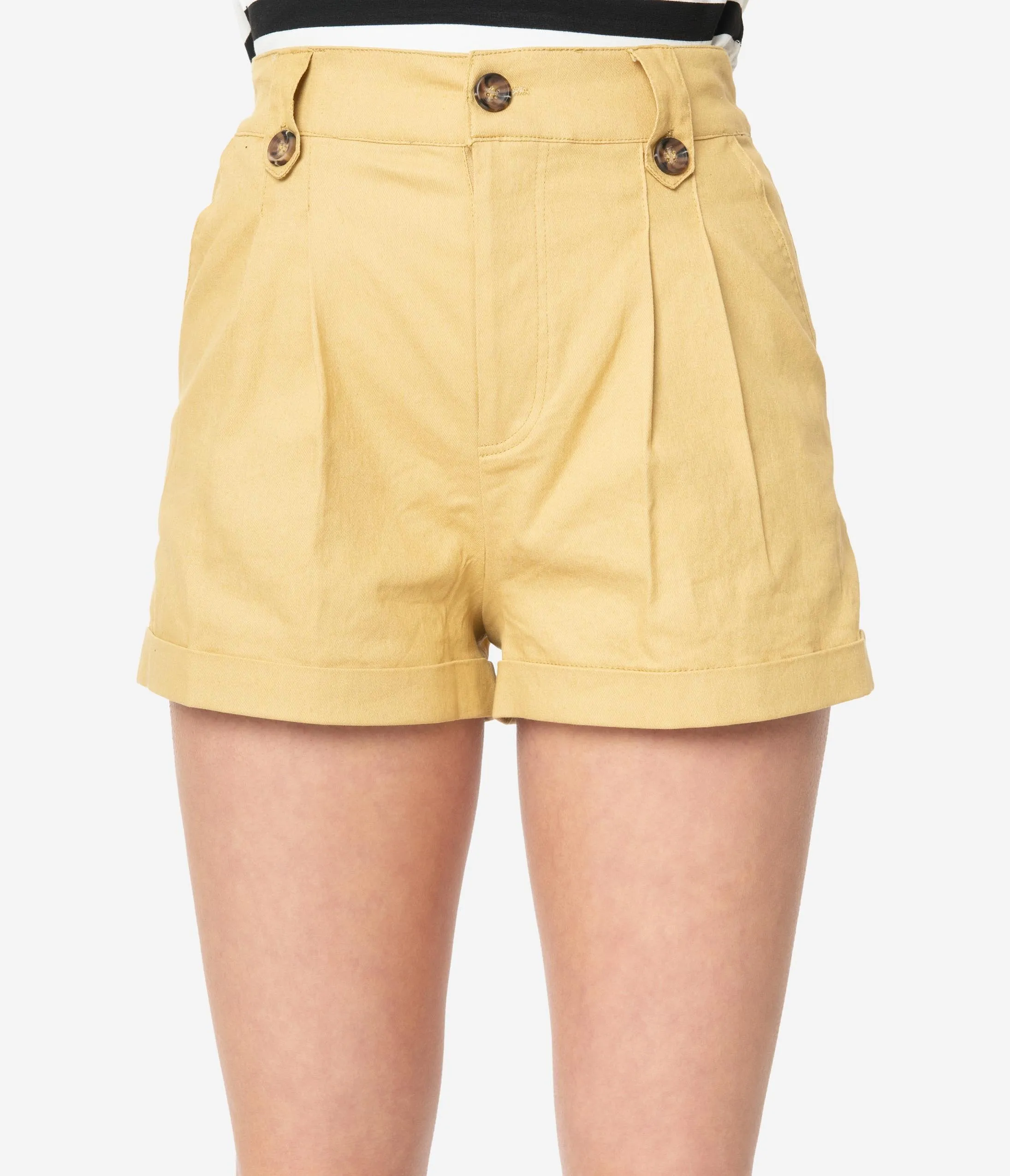 Mustard Yellow Pleated High Waist Shorts