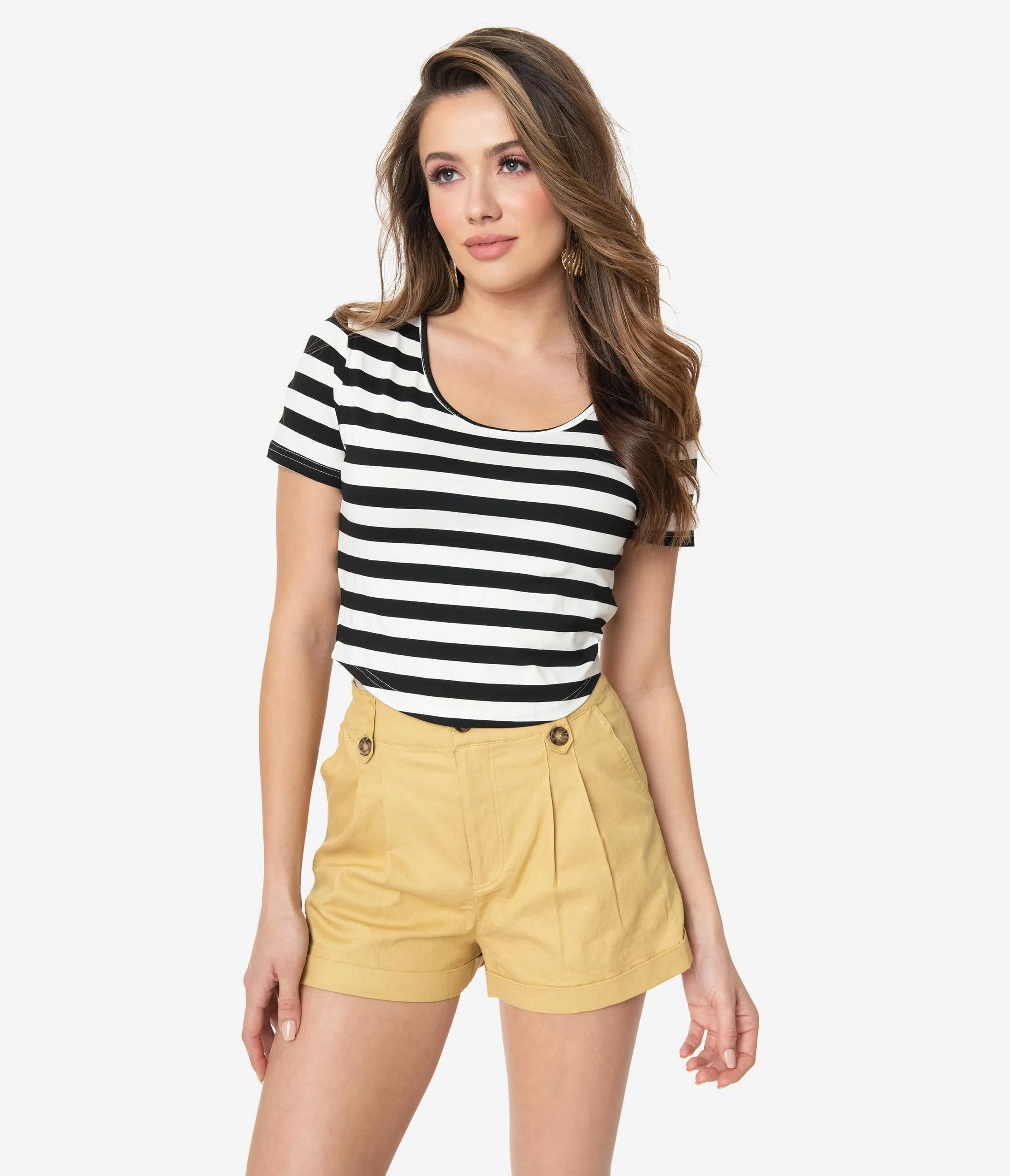 Mustard Yellow Pleated High Waist Shorts