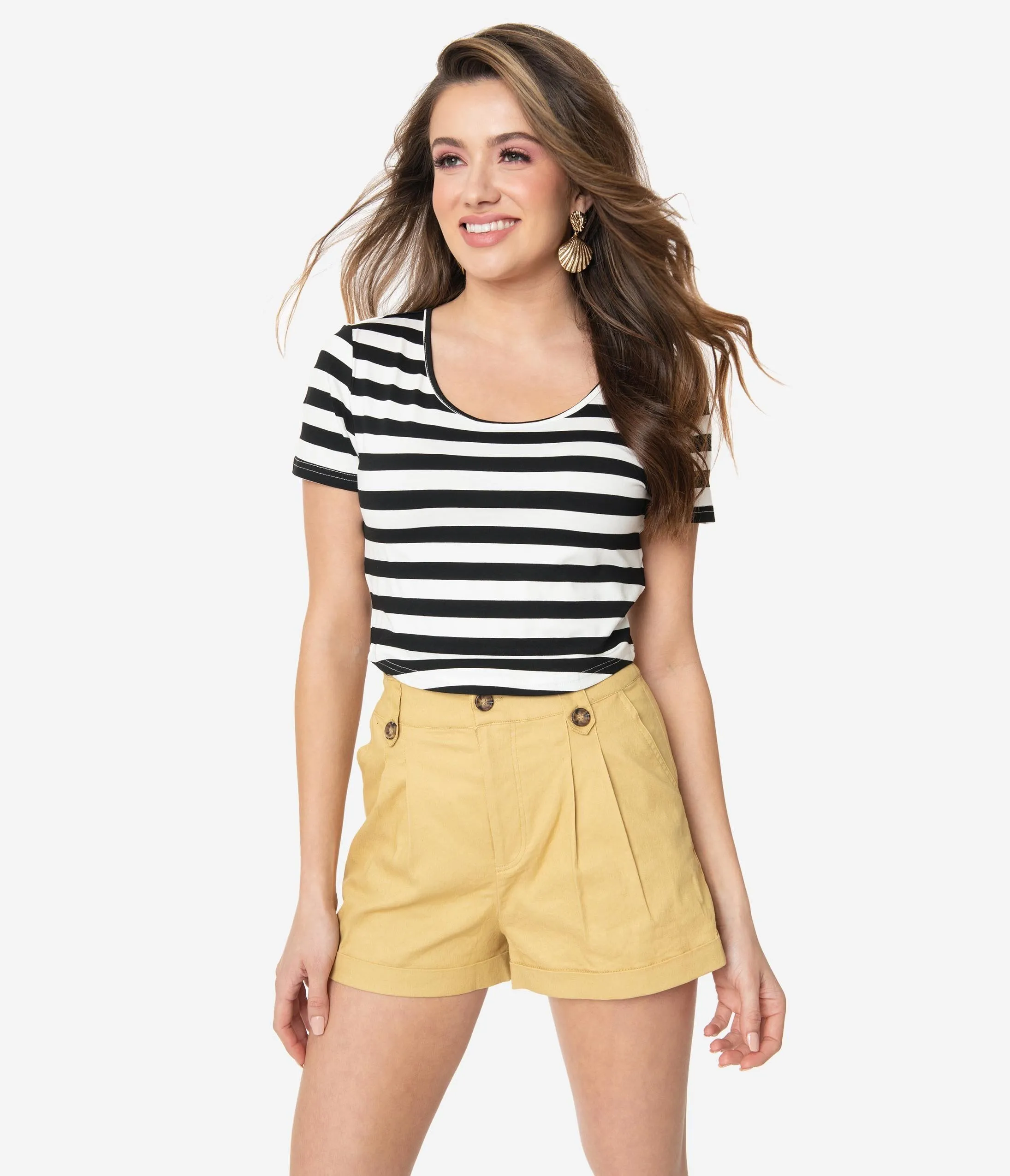 Mustard Yellow Pleated High Waist Shorts