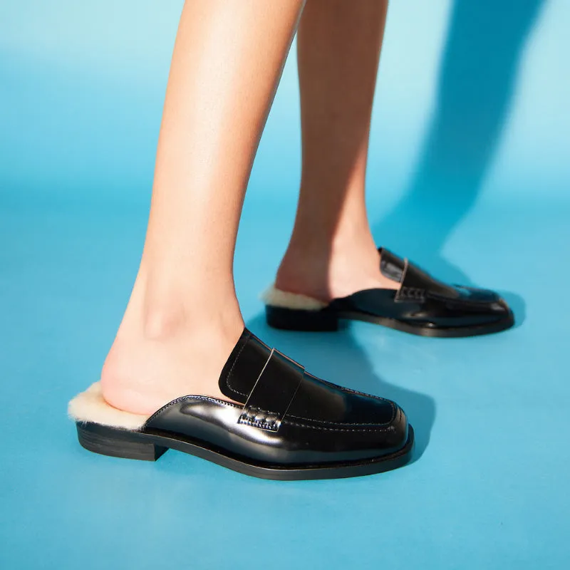 Odessa Loafer Mule in Black Leather