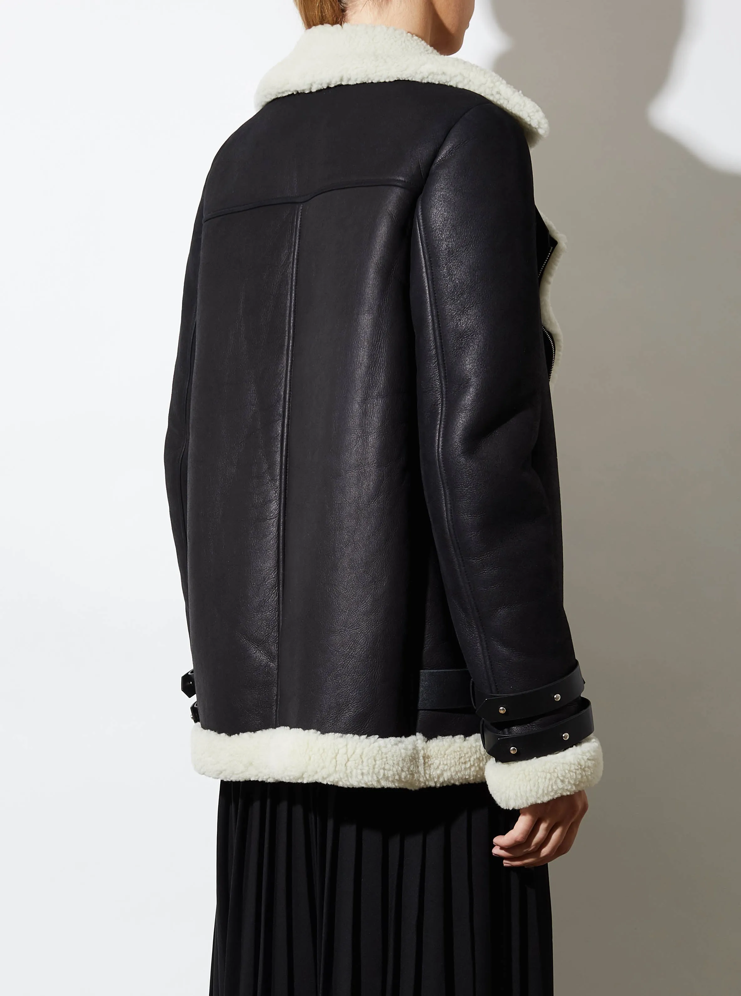 PACE SHEARLING MOTO JACKET, BLACK/WHITE