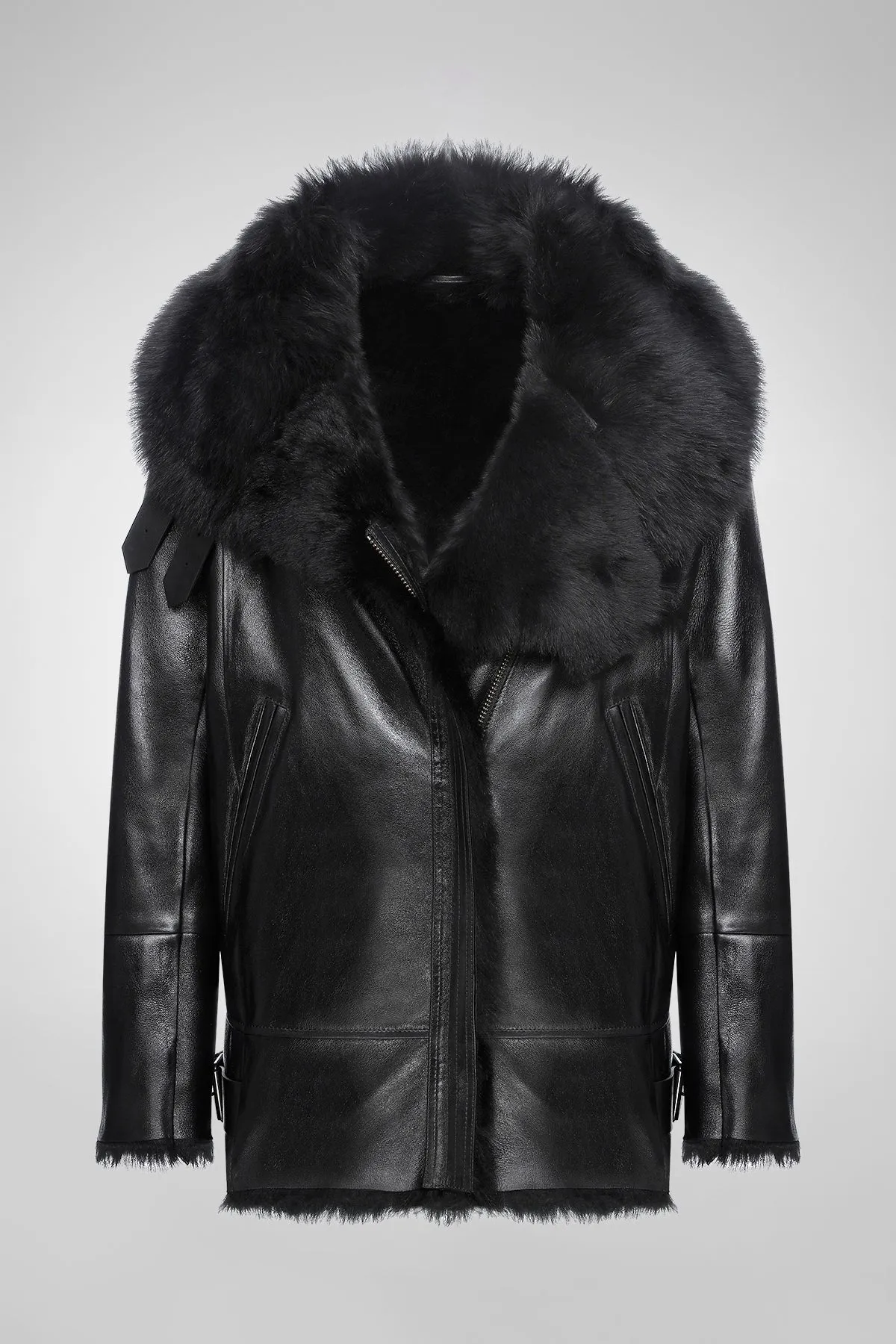 Paige - Stella Black Shearling Jacket