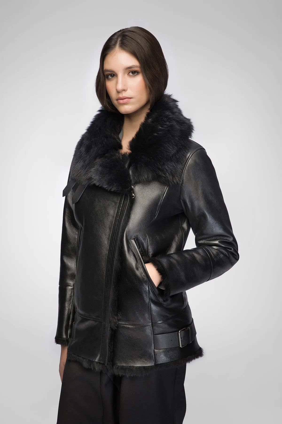 Paige - Stella Black Shearling Jacket