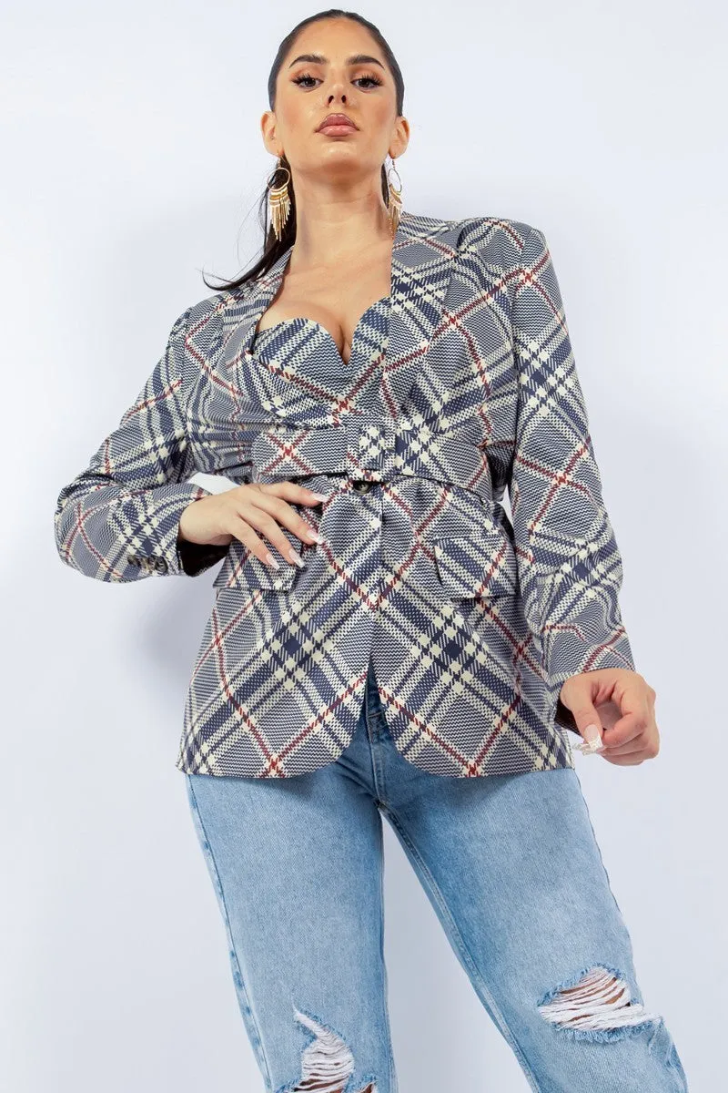 Plaid Oversized Blazer With Belt