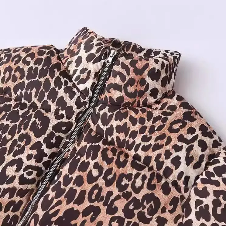 Pre Order:  Leopard Print Stand Collar Stuffed Jacket