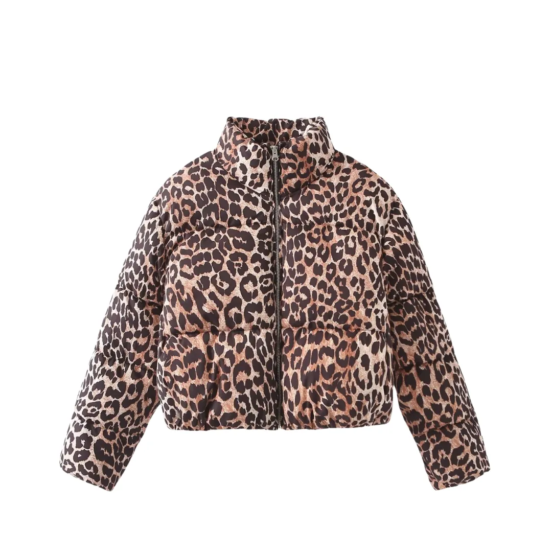 Pre Order:  Leopard Print Stand Collar Stuffed Jacket