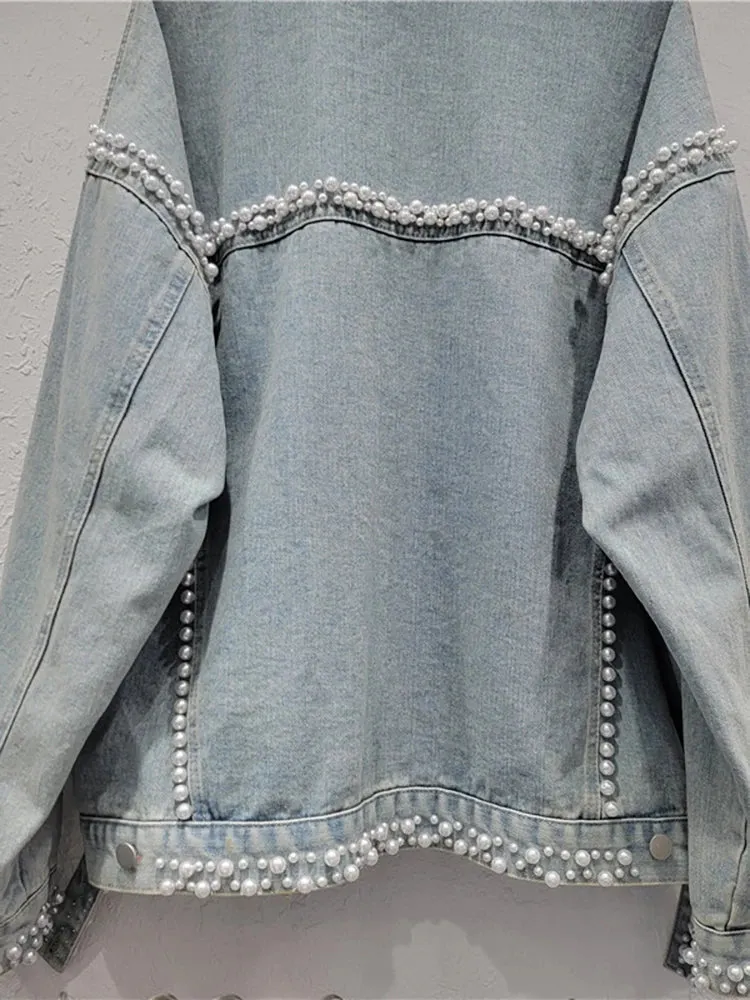 Pre Order:  Pearl Studded Washed Denim Jacket