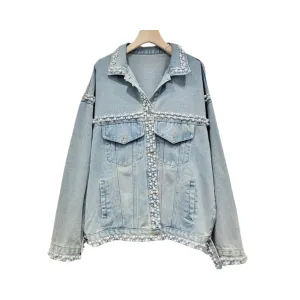 Pre Order:  Pearl Studded Washed Denim Jacket