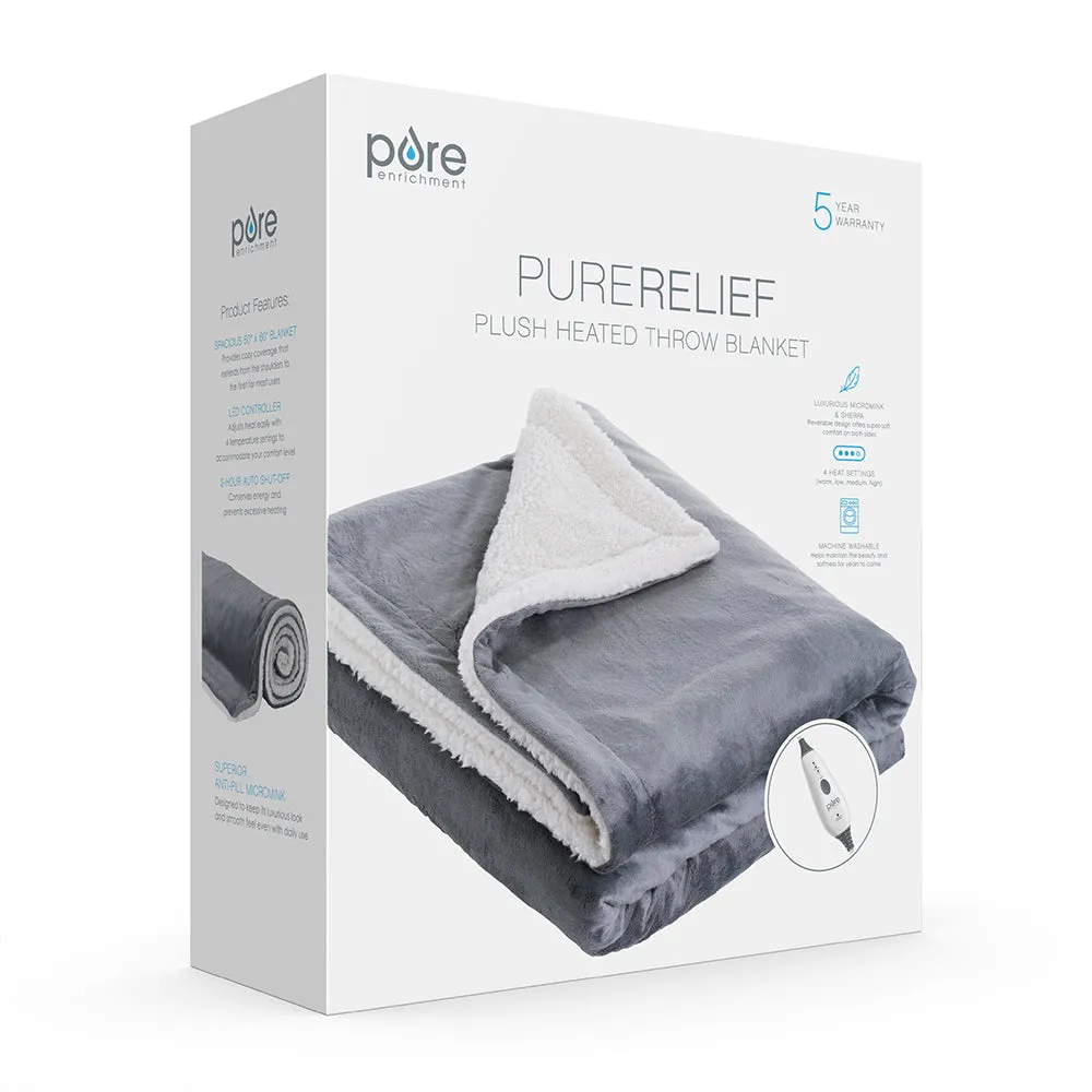 PureRelief Plush Heated Throw Blanket