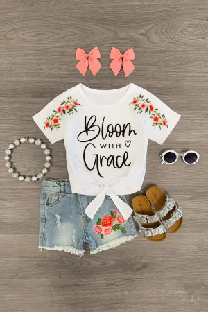 "Bloom With Grace" Denim Short Set