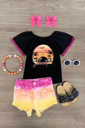 "Summertime" Tie Dye Denim Short Set