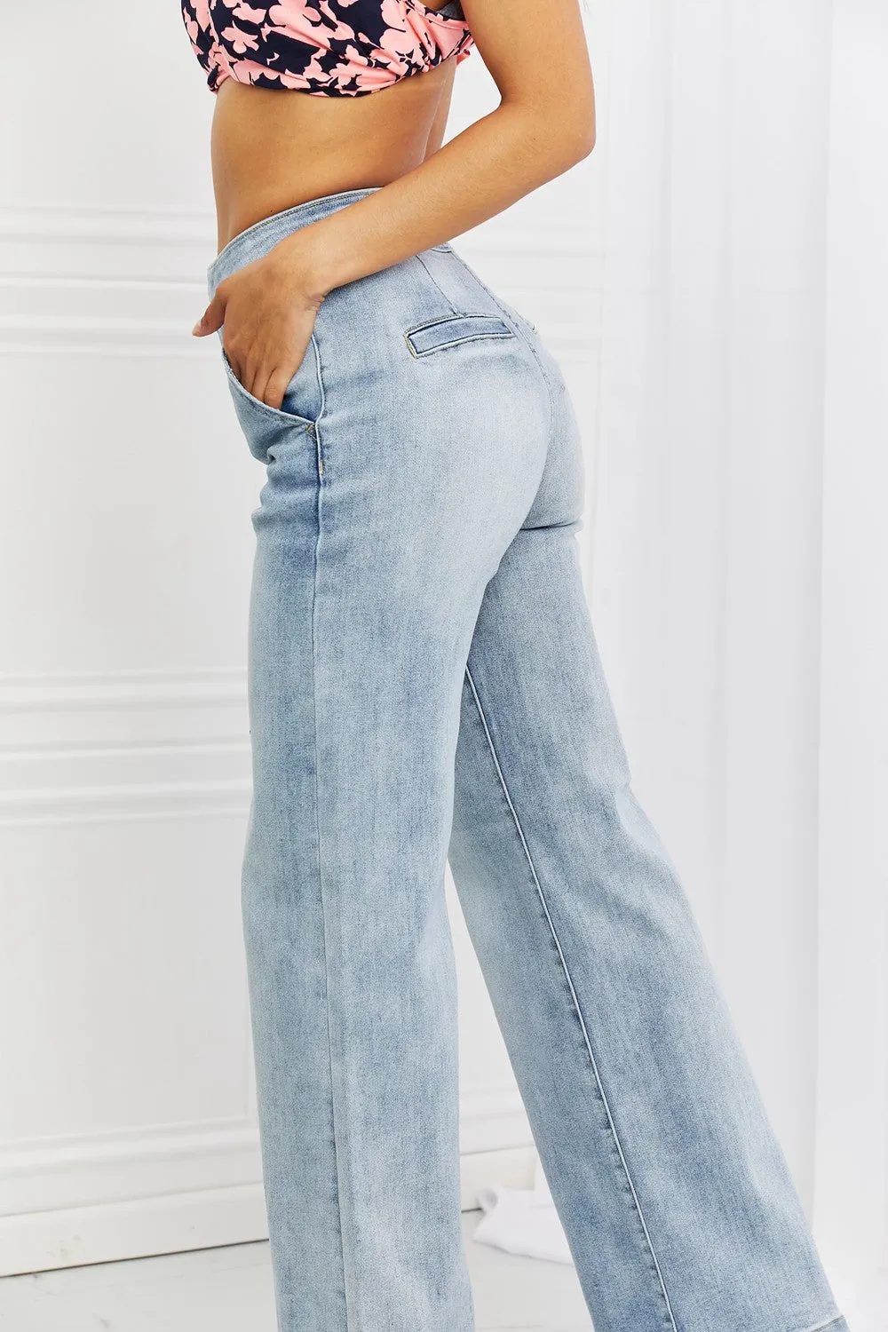 RISEN Full Size Luisa Wide Flare Jeans - Ships from The US