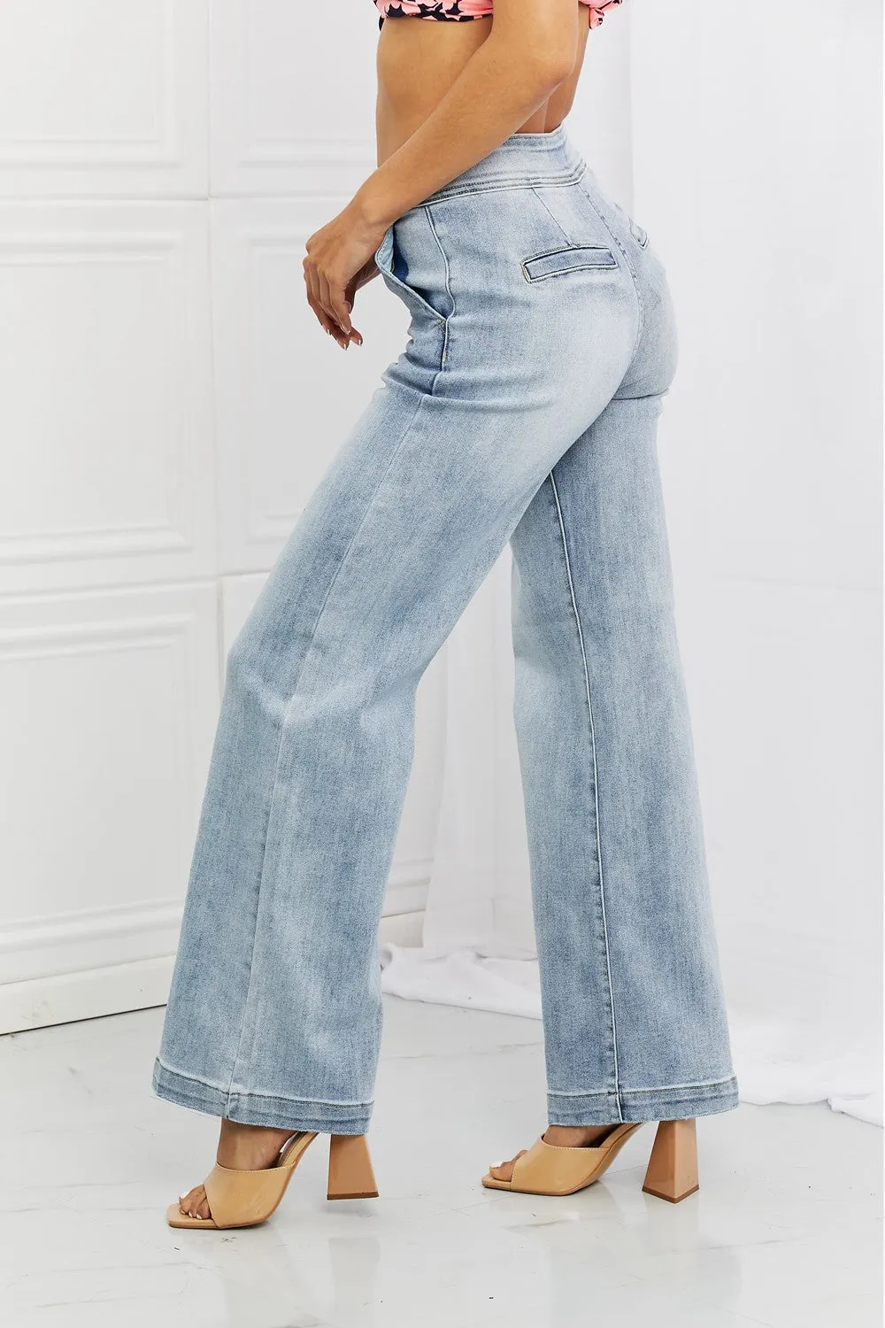 RISEN Full Size Luisa Wide Flare Jeans - Ships from The US